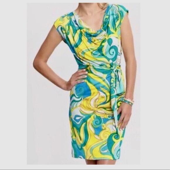 Banana Republic x Trina Turk Collection Silk Blend Dress Green Yellow Small - Picture 8 of 8